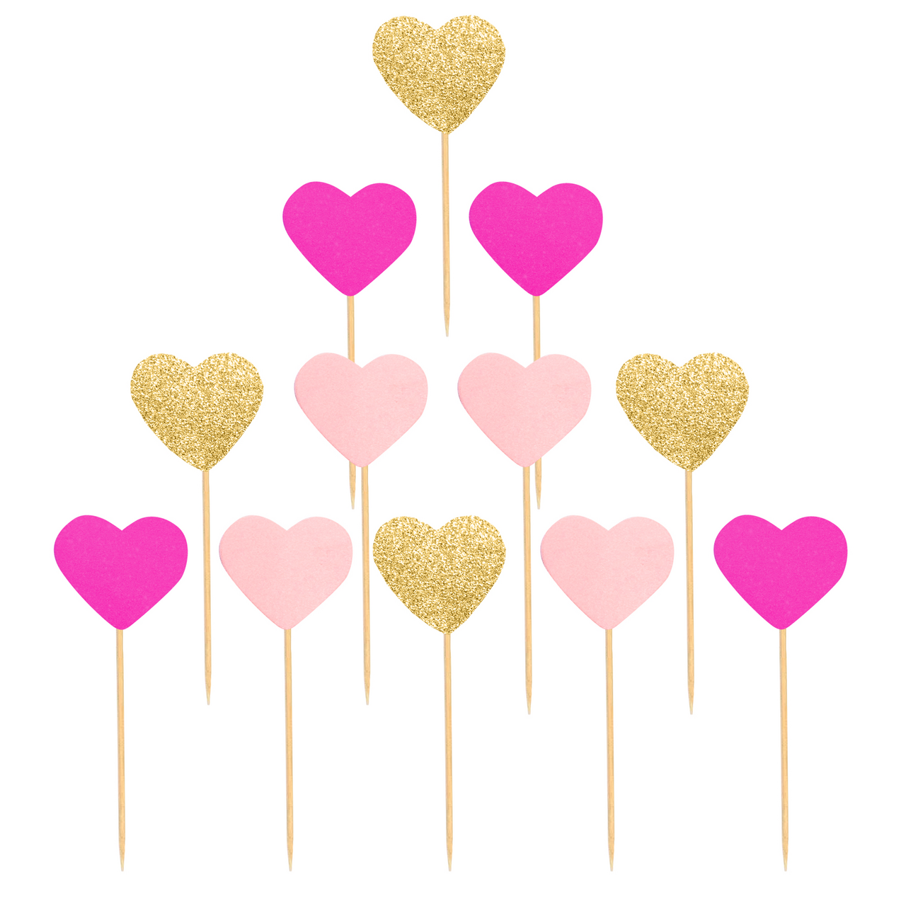 Пики для канапе Fiolento Сердечко Веселый вечер розовые золотые, 12шт