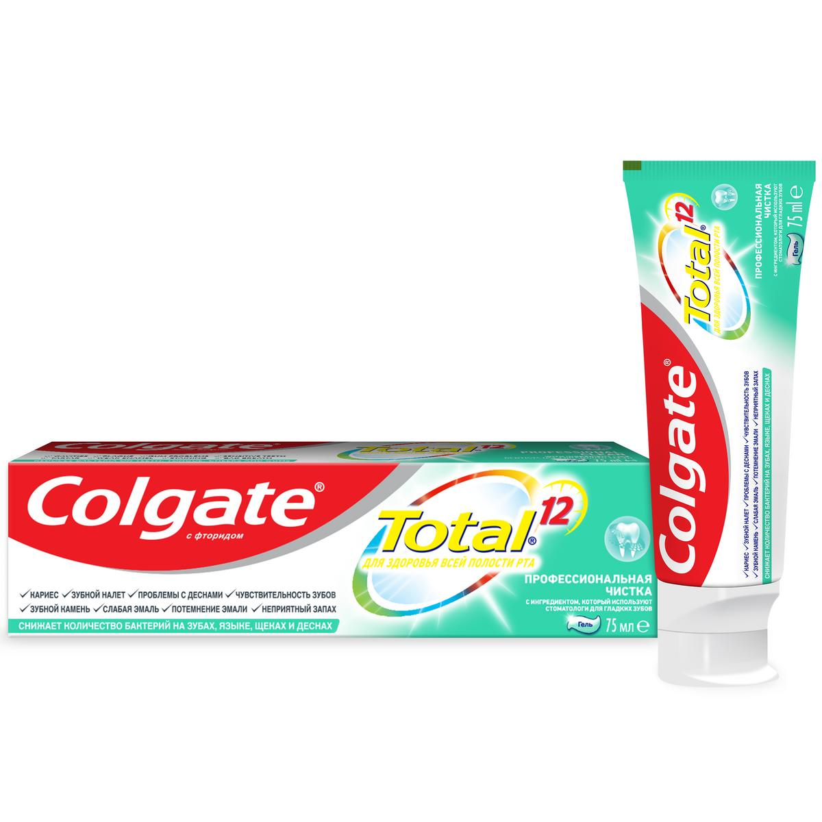 Зубная паста гель Colgate Total 12 профессиональная чистка антибактериальная 75 мл