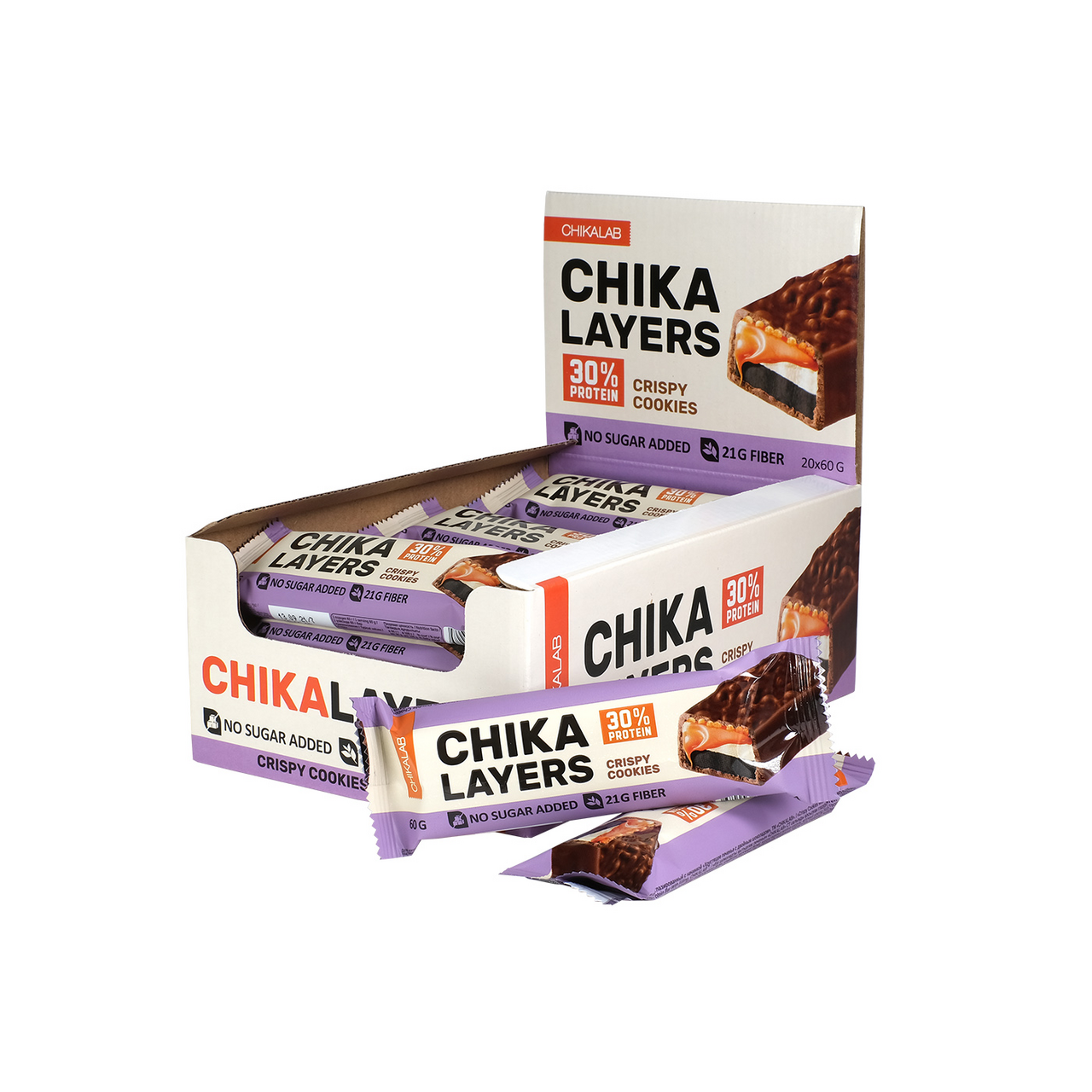 Батончик Chikalab Chika Layers протеиновый хрустящее печенье с двойным шоколадом, 60г