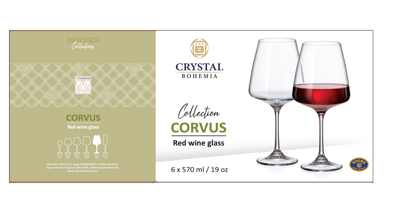 Набор бокалов для красного вина Crystal Bohemia Corvus, 570мл х 6шт