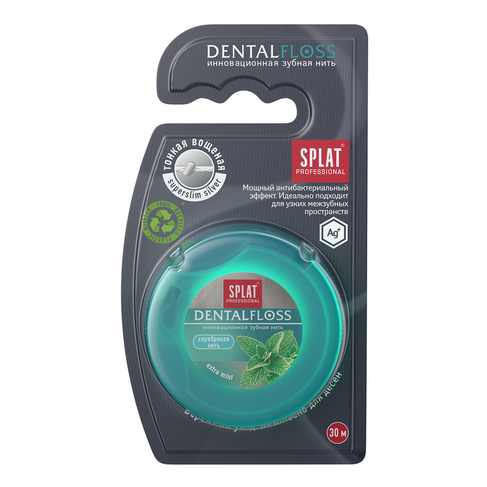Зубная нить SPLAT Professional Dental Floss супертонкая с волокнами серебра Мята 30 м