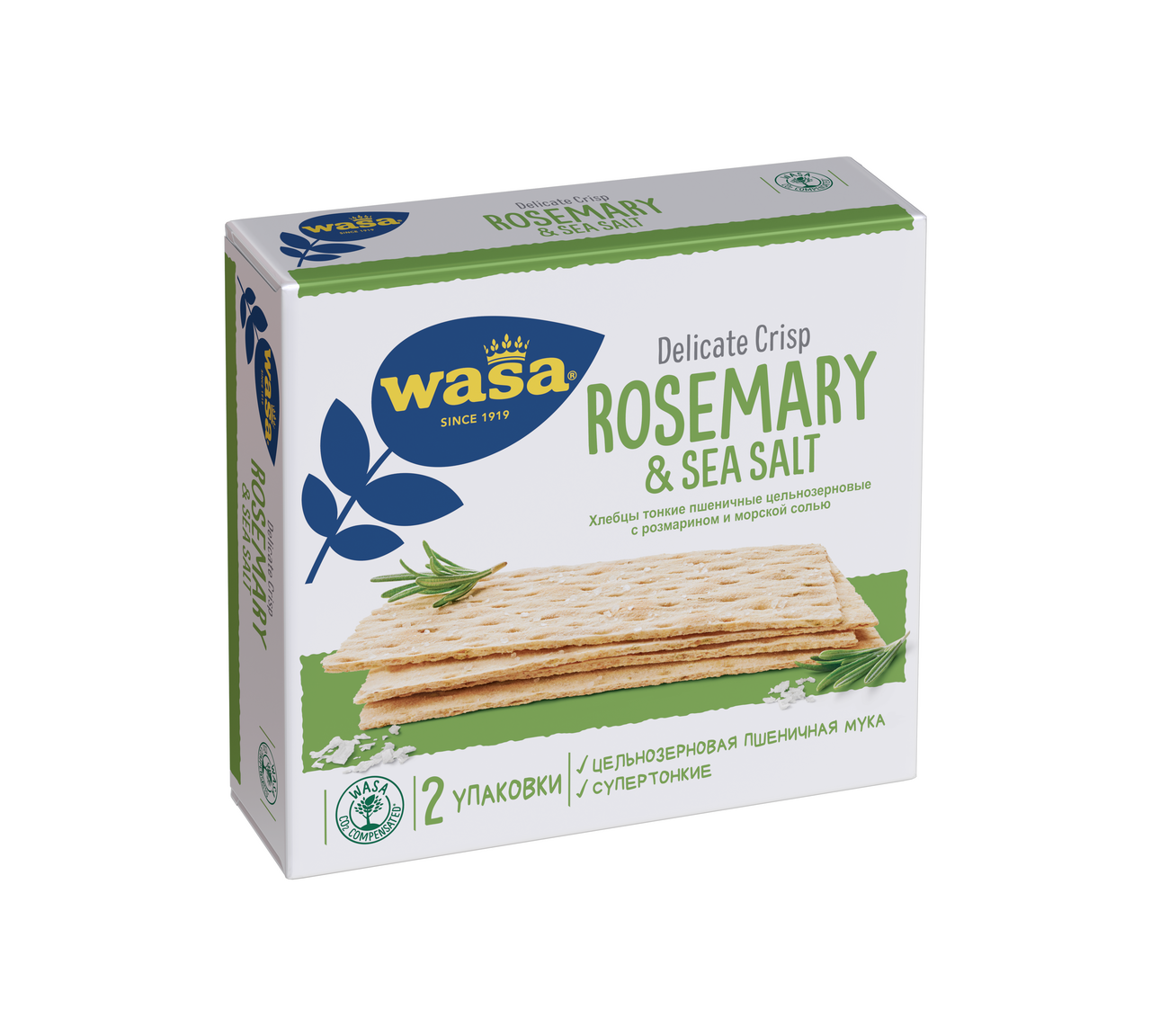 Хлебцы пшеничные Wasa Delicate Crisp Rosemary & Sea Salt тонкие с розмарином и солью 190 г