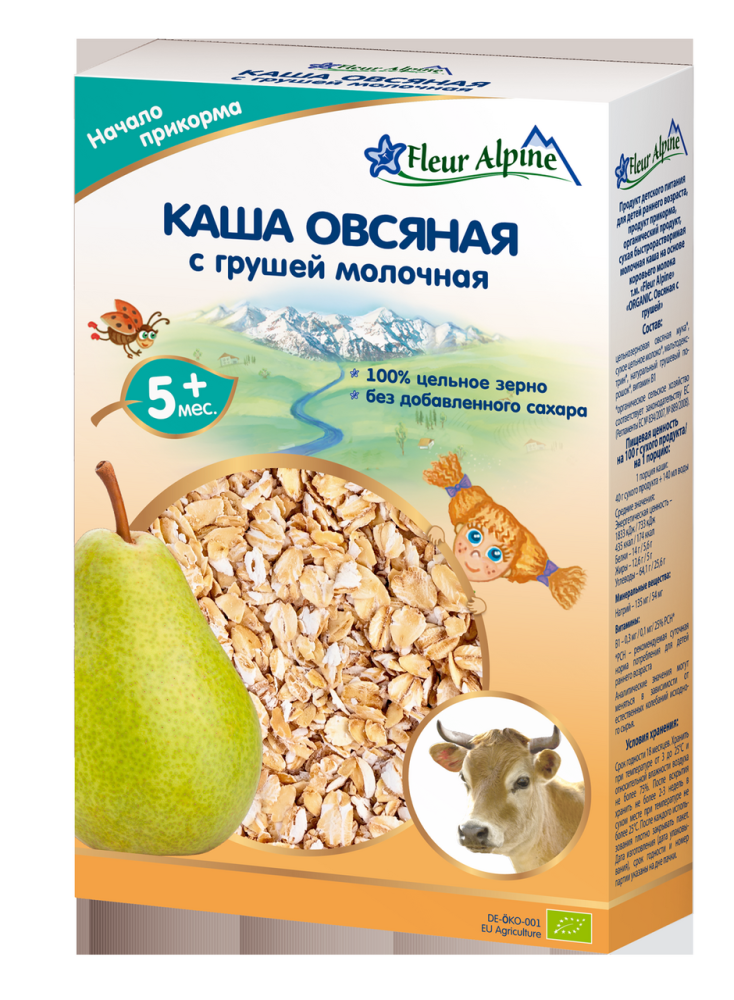 Каша овсяная молочная с грушей FLEUR ALPINE, 200г