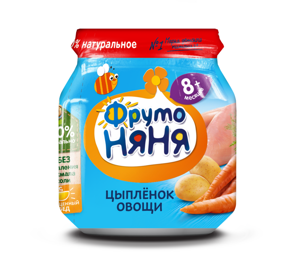 Пюре ФрутоНяня Цыпленок и овощи для детей с 8 месяцев, 100г