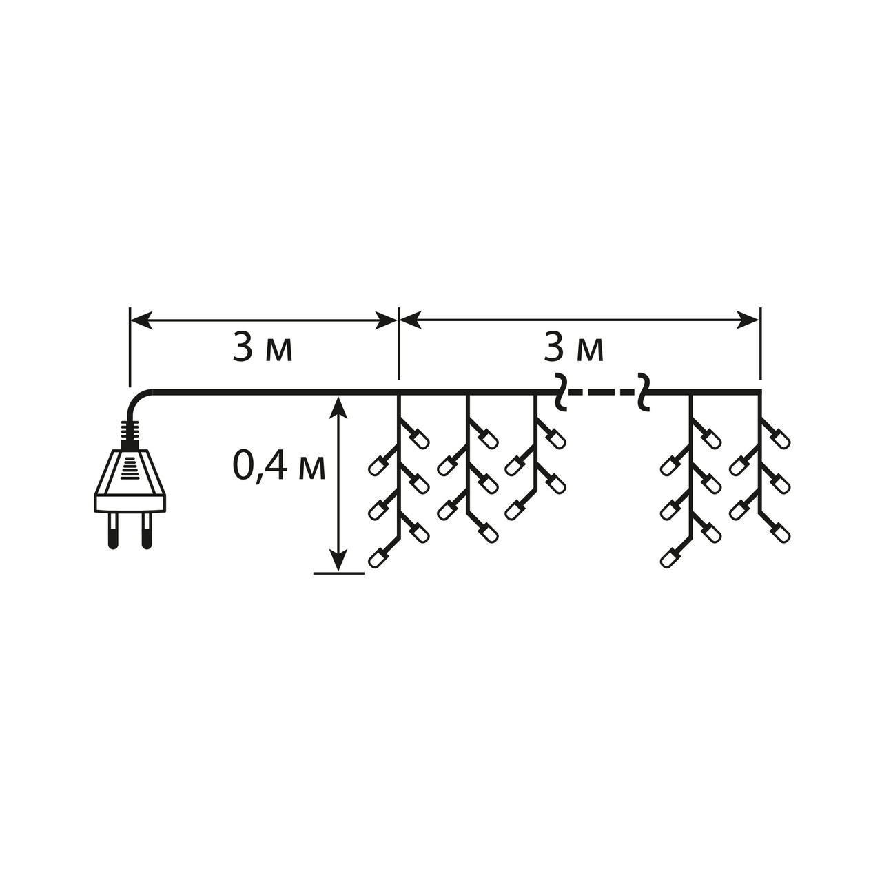 Гирлянда электрическая B & H сосульки теплая белая 59 ламп, 3 м