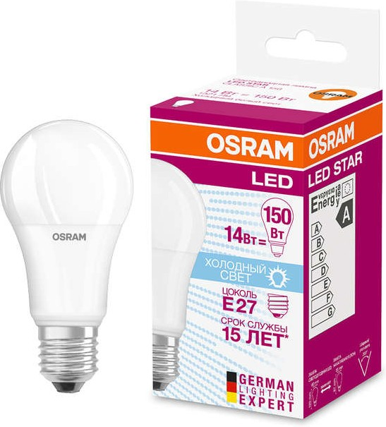 Лампа светодиодная Osram Star A 150 14W E27 груша холодный белый