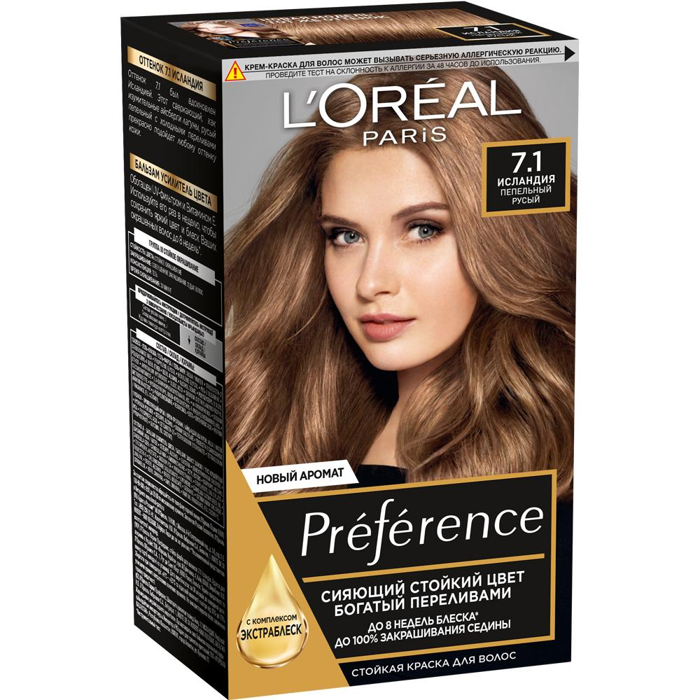 Стойкая краска для волос L'Oreal Paris Preference Исландия оттенок 7.1