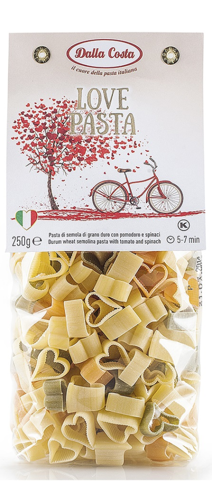 Макаронные изделия Dalla Costa без яиц со шпинатом и томатами Любовь 250 г