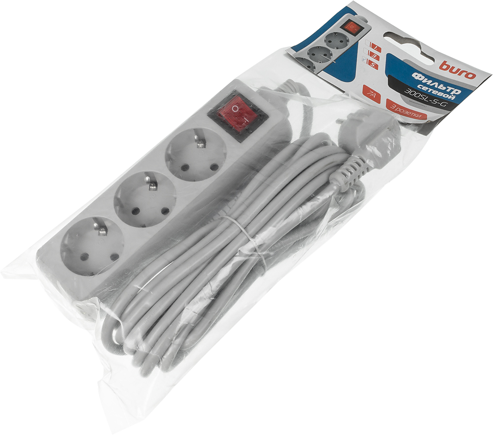 Сетевой фильтр Buro 300SL-5-G 5м (3 розетки) серый