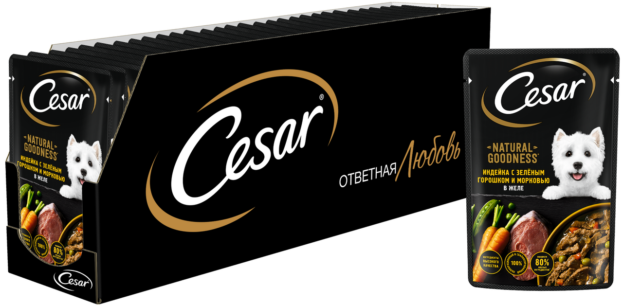 Корм для собак Cesar индейка-горох-морковь в желе, 80г