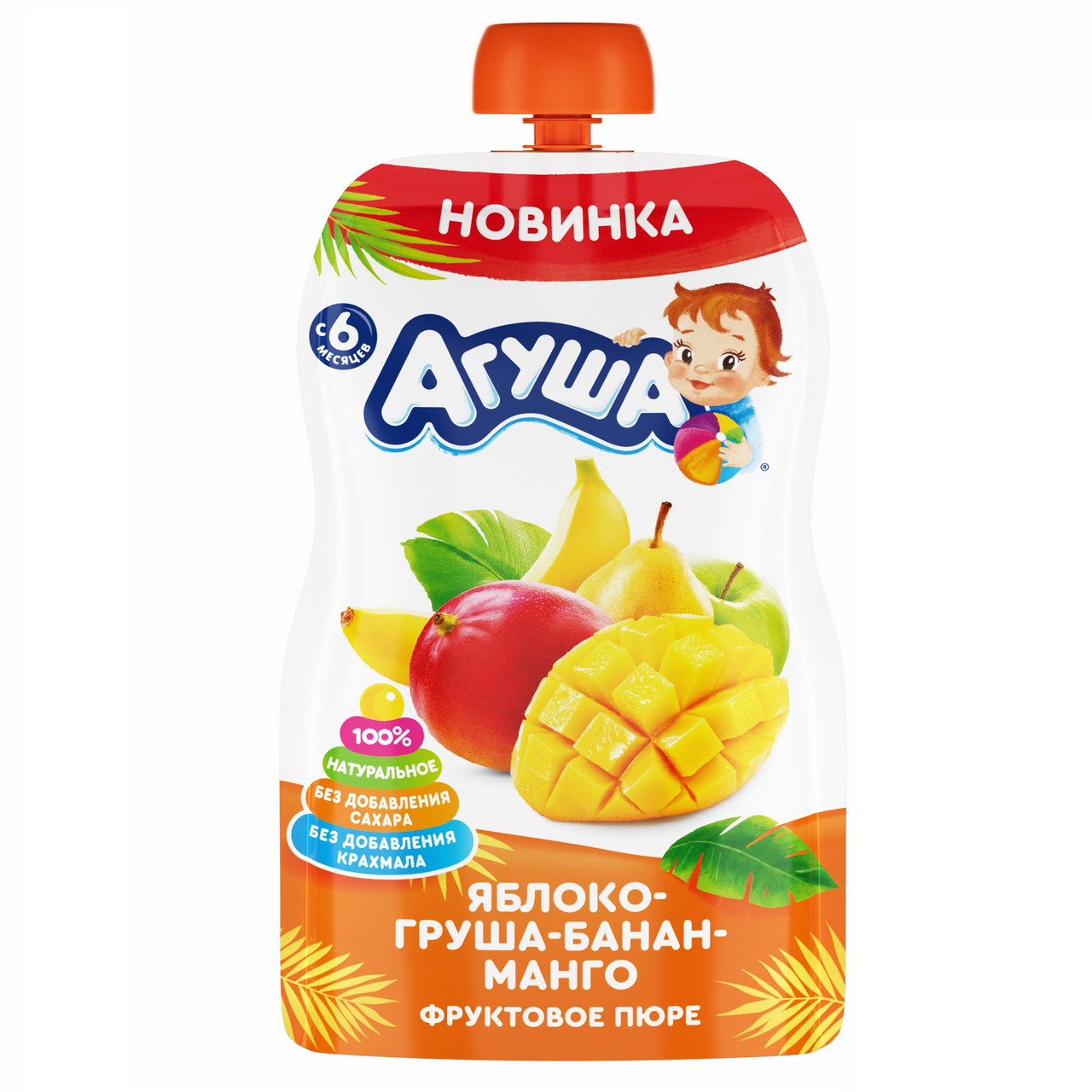 Пюре Агуша яблоко-груша-банан-манго с 6 месяцев 90 г