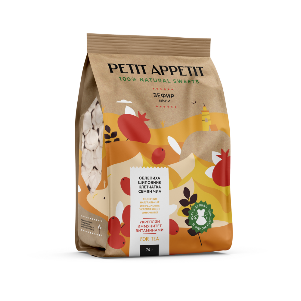 Мини-зефир Petit Appetit облепиха, шиповник и клетчатка семян чиа, 74г