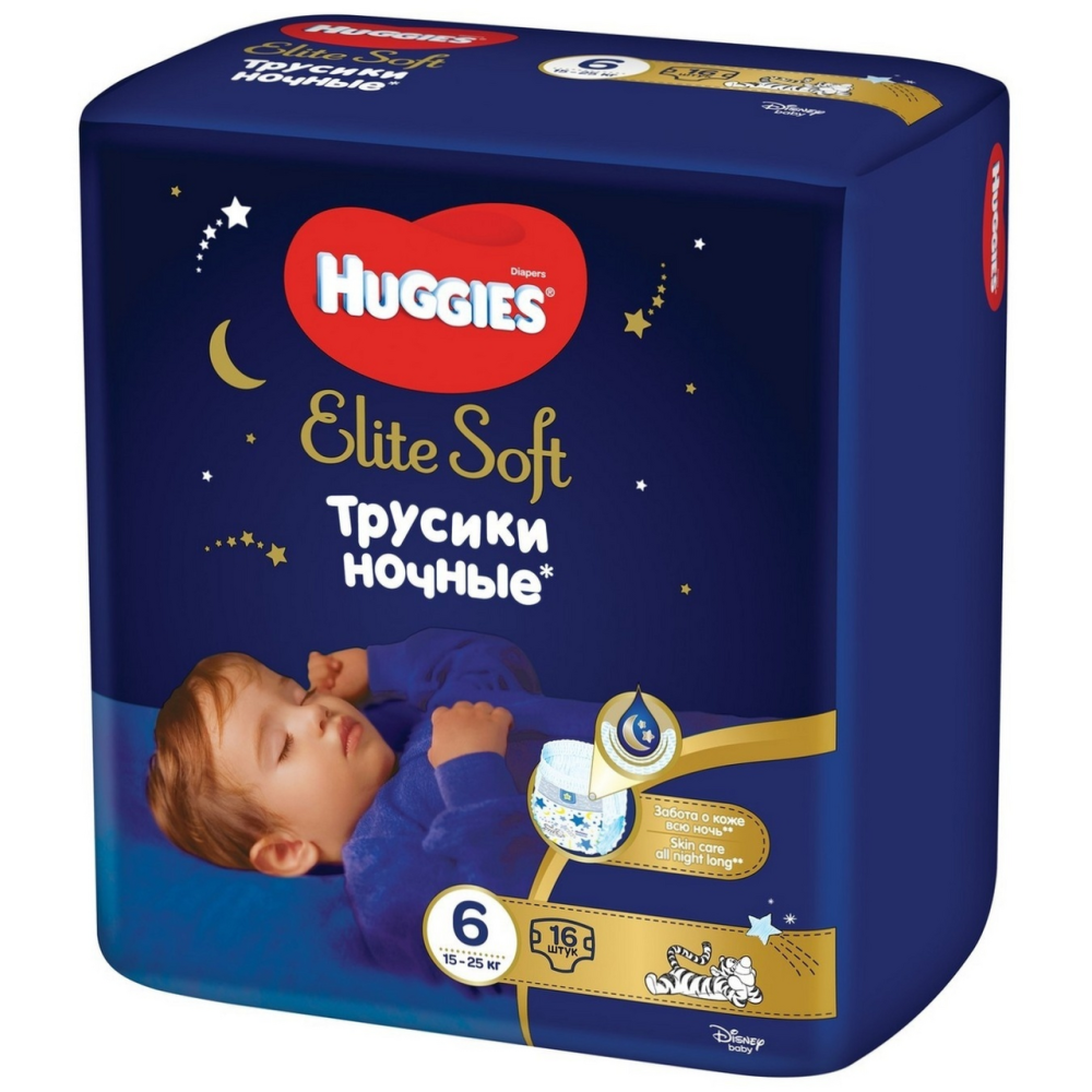 Подгузники-трусики Huggies Elite Soft ночные 6 (15-25 кг, 16 штук)