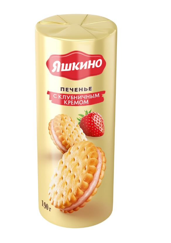 Печенье Яшкино затяжное с клубничным кремом, 190г