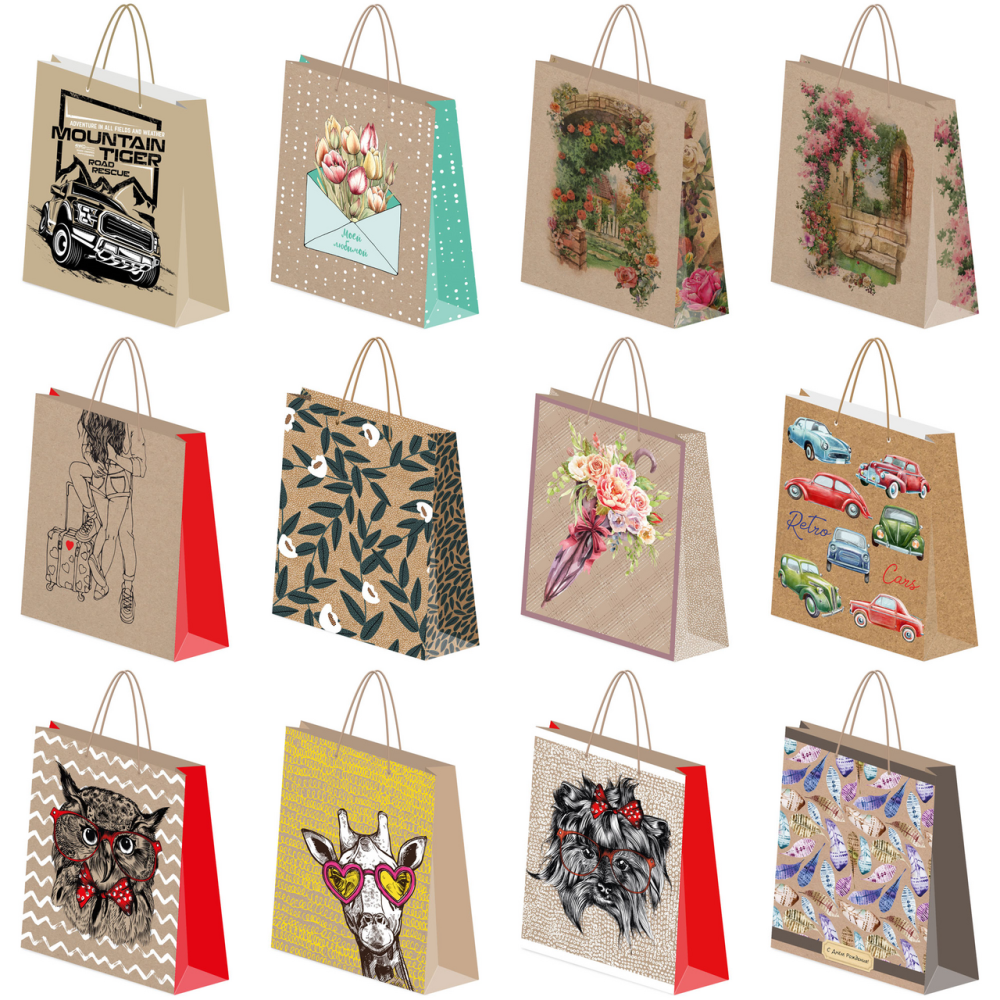 Пакет подарочный Regalissimi крафтовый 26 x 32 x 12 см в ассортименте