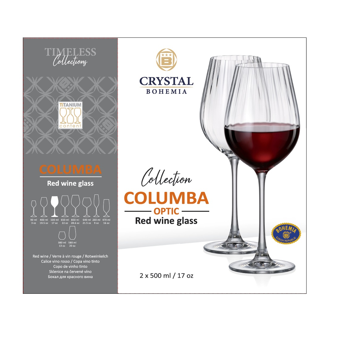 Набор бокалов для вина Crystal Bohemia Columbia Optic, 500мл x 2шт
