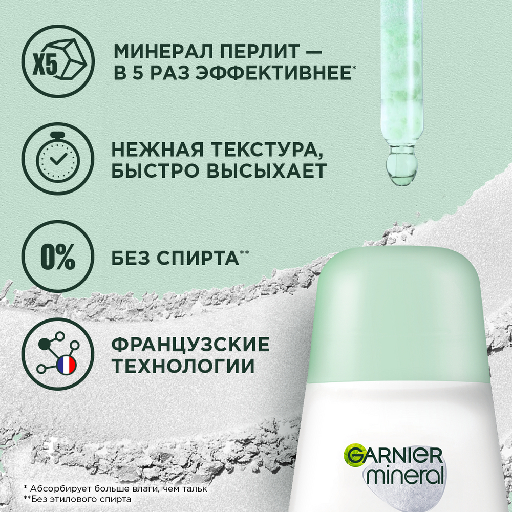 Дезодорант-антиперспирант Garnier Mineral Эффект магния роликовый женский с абсорбирующим магнием 50 мл