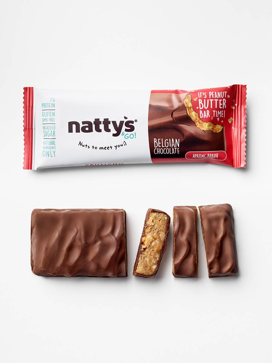 Батончик шоколадный Nattys &Go Crunchy с арахисовой хрустящей пастой в молочном шоколаде, 45г
