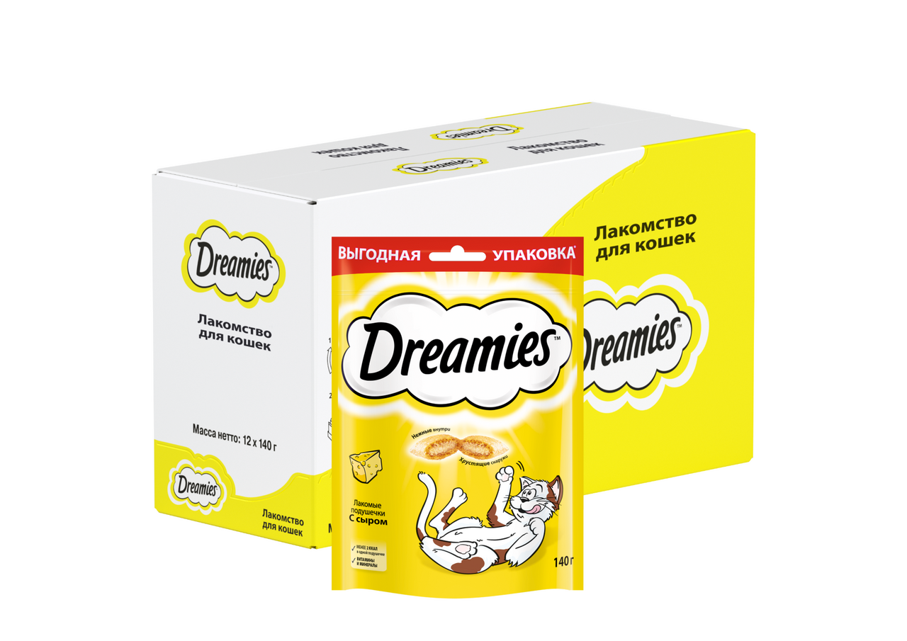 Лакомство Dreamies подушечки с сыром для кошек 140 г