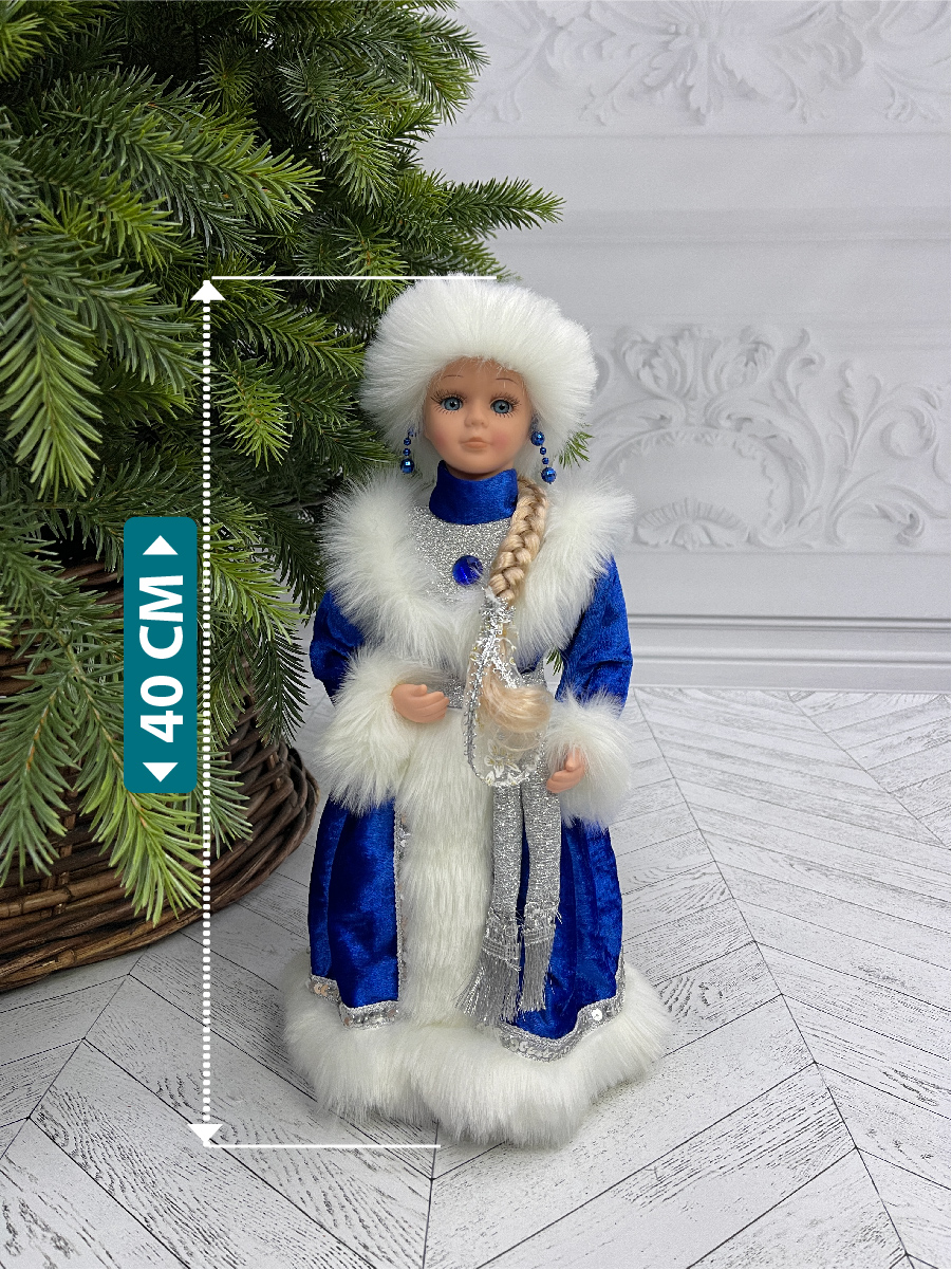 Фигура Снегурочка в шубе Triumph Nord голубая-серебряная, 40см
