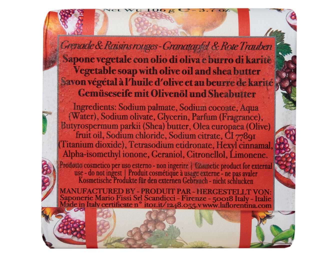 Мыло La Florentina гранат и красный виноград, 106г
