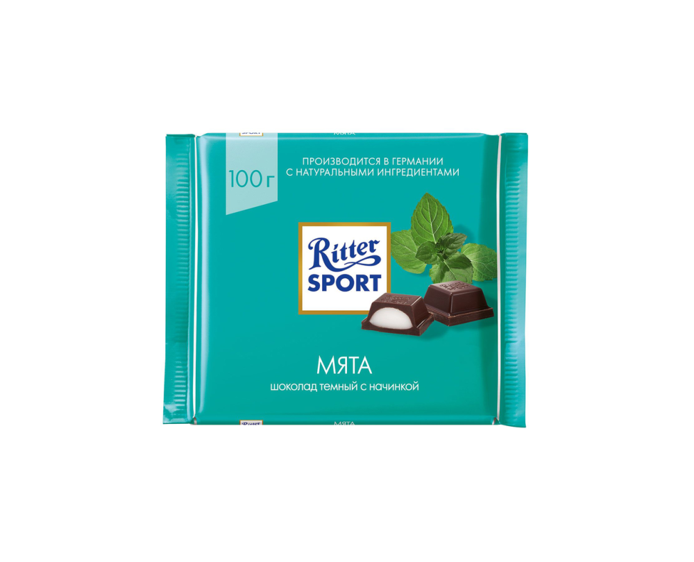 Шоколад темный Ritter Sport с начинкой "Мята", 100г