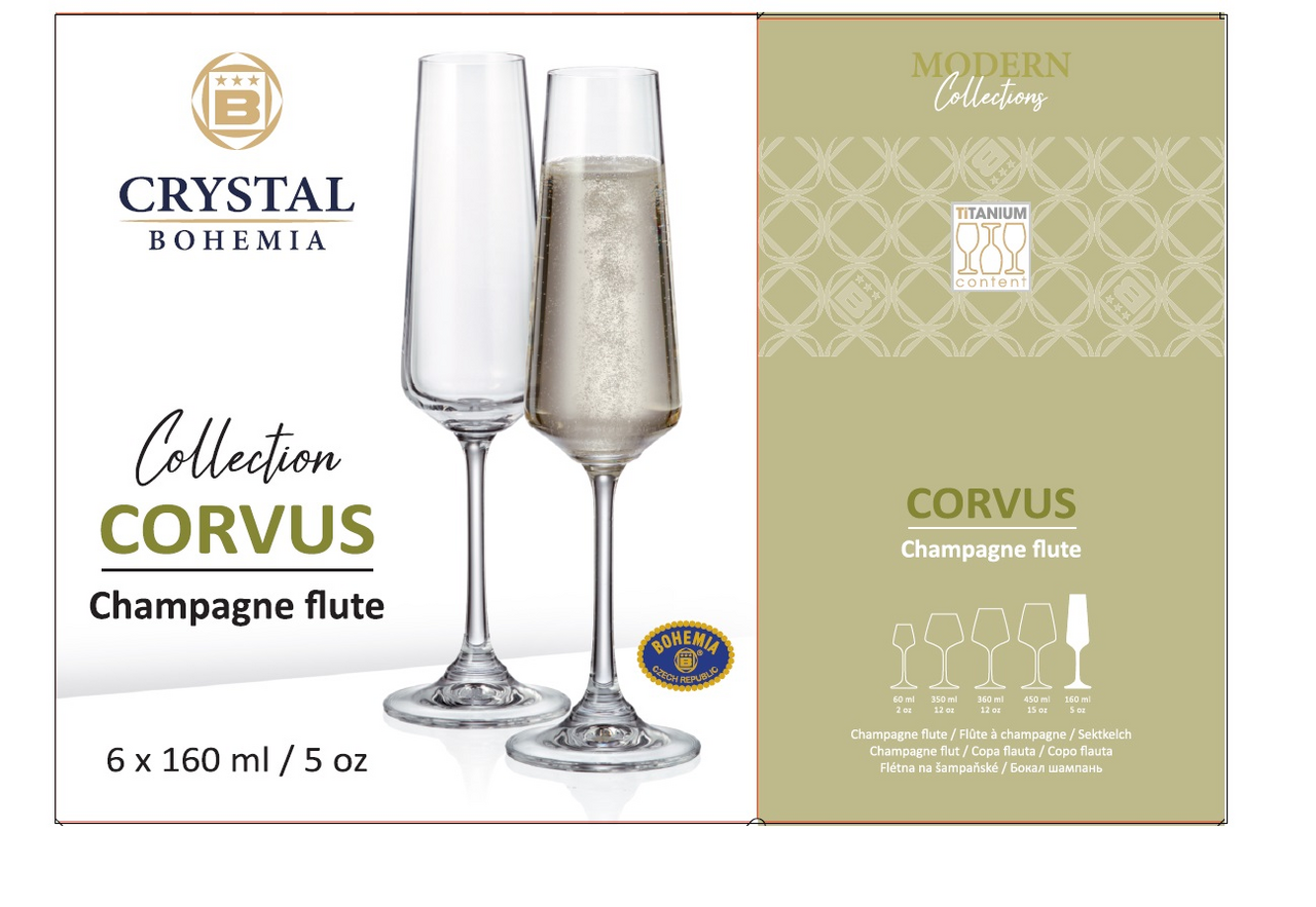 Набор бокалов для шампанского Crystal Bohemia Corvus, 160мл х 6шт