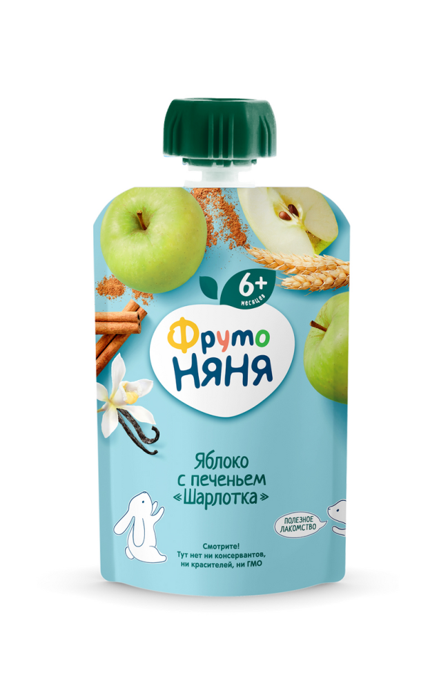 Пюре ФрутоНяня Шарлотка с яблоком и печеньем без сахара с 6 месяцев 90 г