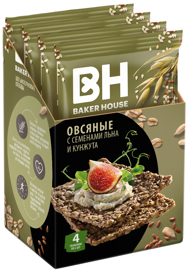 Хлебцы цельнозерновые Baker House овсяные лен-кунжут, 180г
