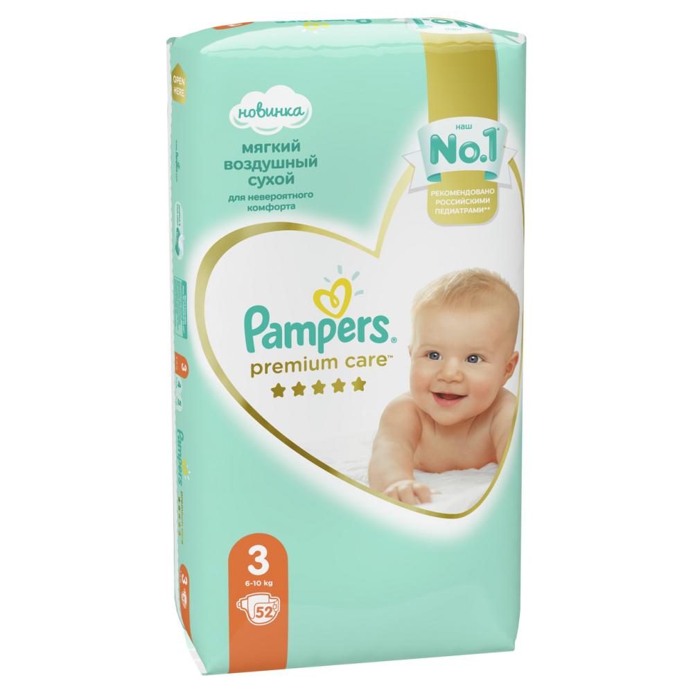 Подгузники Pampers Premium Care Midi 3 (6-10 кг, 52 штуки)