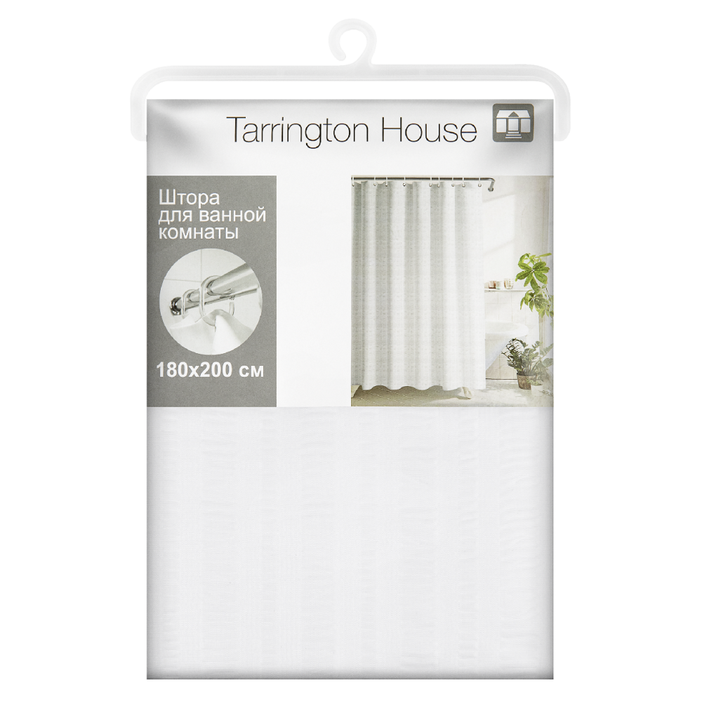 Tarrington House Штора для ванной белая жаккард прозрачные кольца, 180 x 200см