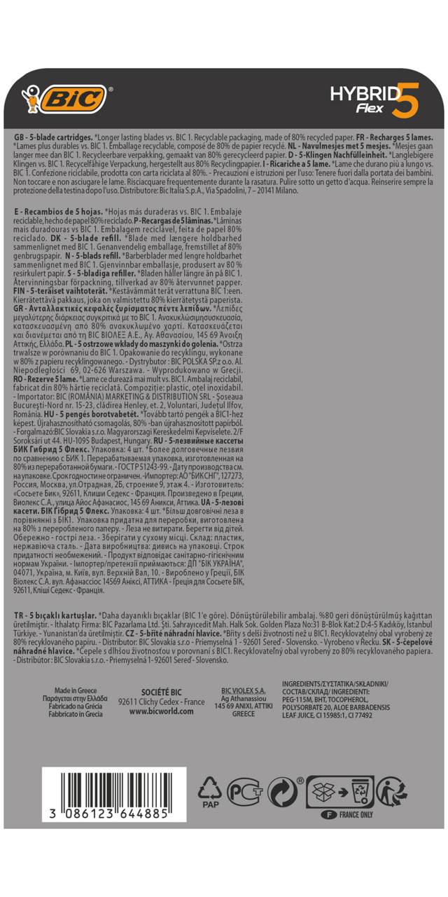 Сменные кассеты Bic Flex 5 Hybrid, 4шт