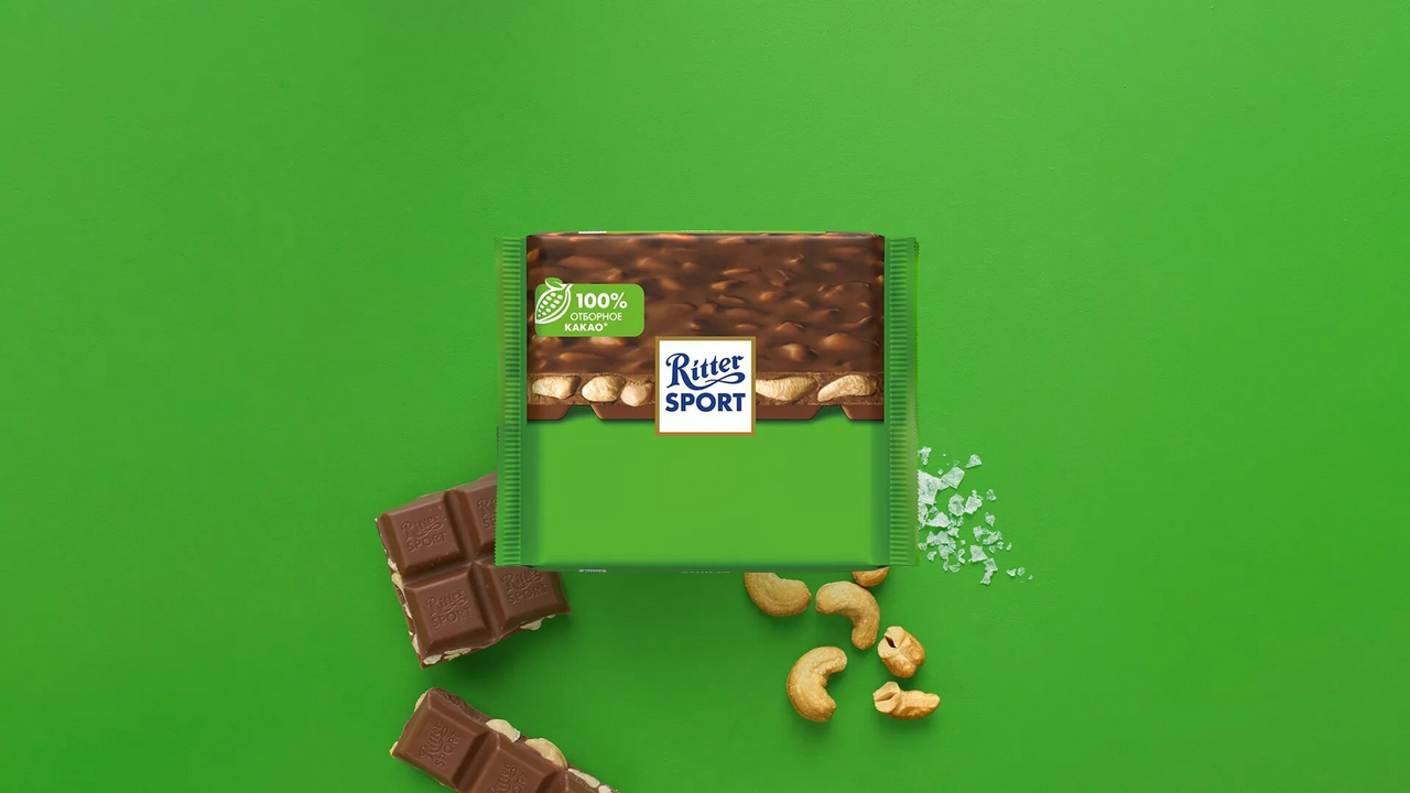 Шоколад Ritter Sport молочный кешью, 100г