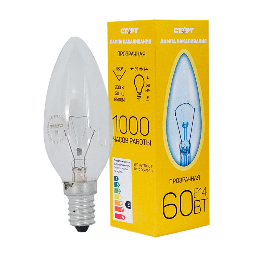 Лампа Старт свеча Дс 60Вт Е14
