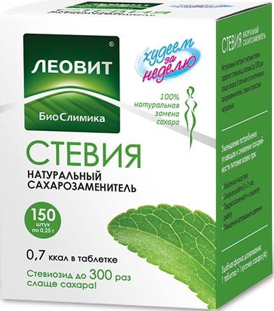 Заменитель сахара Леовит Худеем за неделю Стевия 150 таблеток