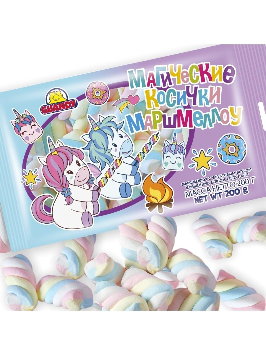 Маршмеллоу Guandy Волшебная страна магические косички фруктовые, 200г