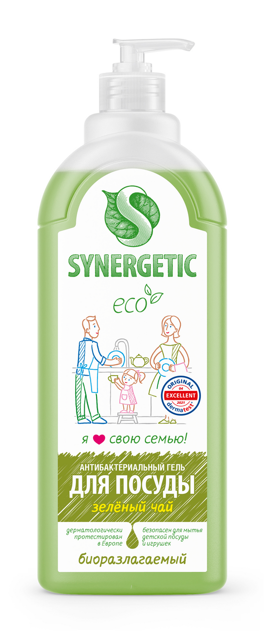 Гель для мытья посуды Synergetic Зеленый чай, 1л