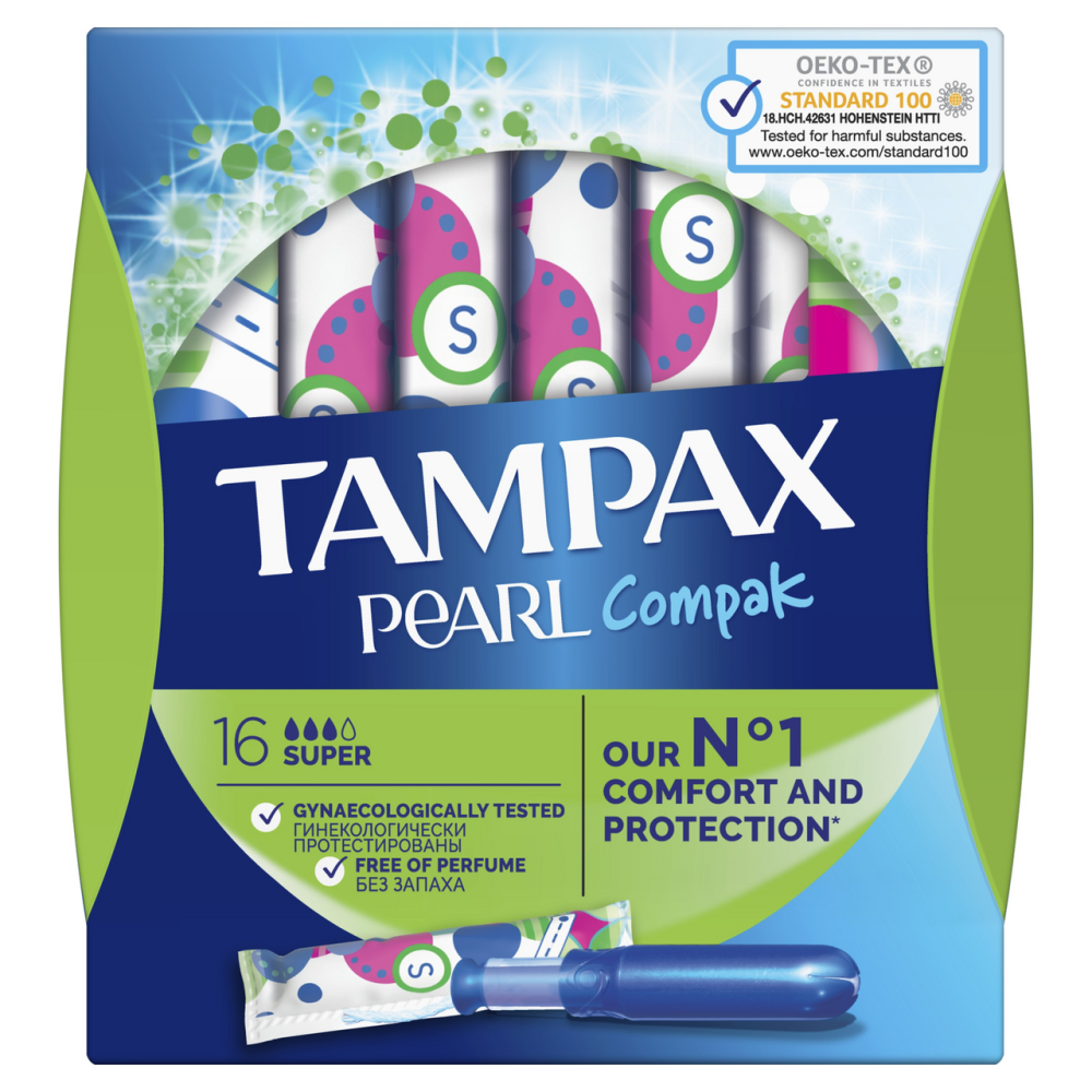 Тампоны Tampax Compak Pearl super duo 3 капли 16 штук
