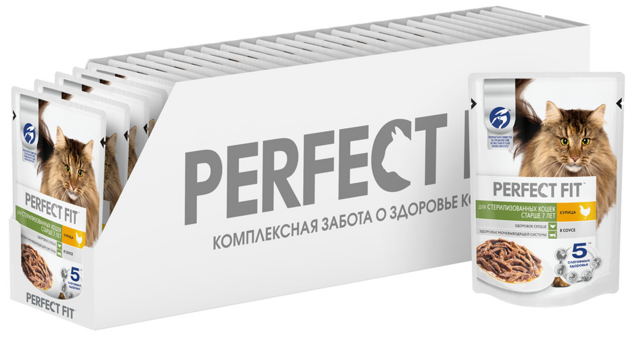 Корм влажный Perfect Fit для стерилизованных кошек старше 7 лет курица, 75г