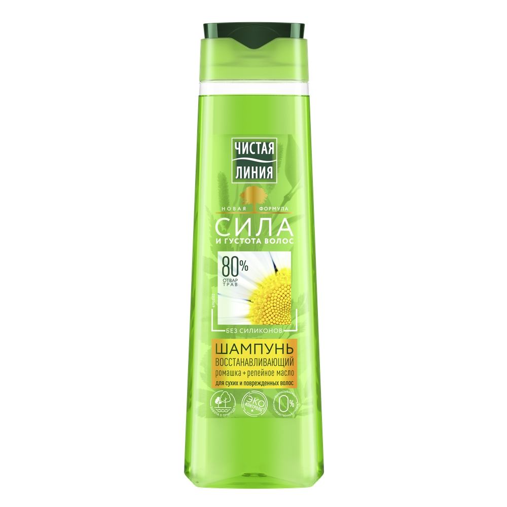 Шампунь Чистая линия восстанавливающий отвар целебных трав для сухих волос ромашка 400мл