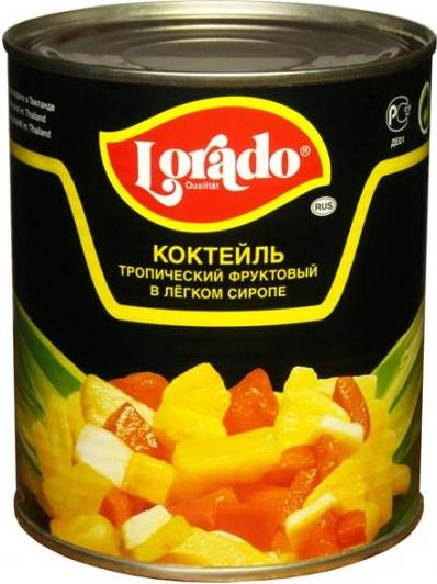 Коктейль Lorado тропический в легком сиропе 850г