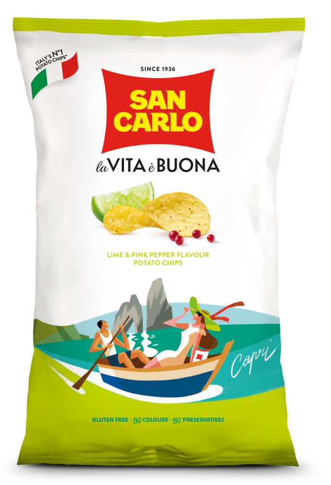 Чипсы San Carlo Piu Gusto картофельные Лайм и розовый перец 150г