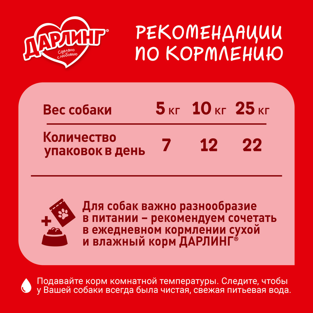 Корм влажный Дарлинг для собак говядина в подливе, 75г