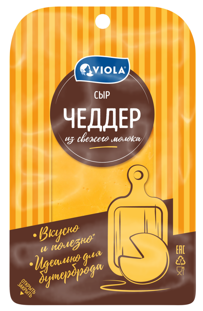 Сыр Viola чеддер нарезка 50%, 120г Сыр Viola чеддер нарезка 50%, 120г