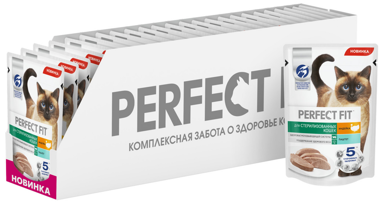 Корм влажный Perfect Fit паштет для стерилизованных кошек старше 7 лет индейка, 75г