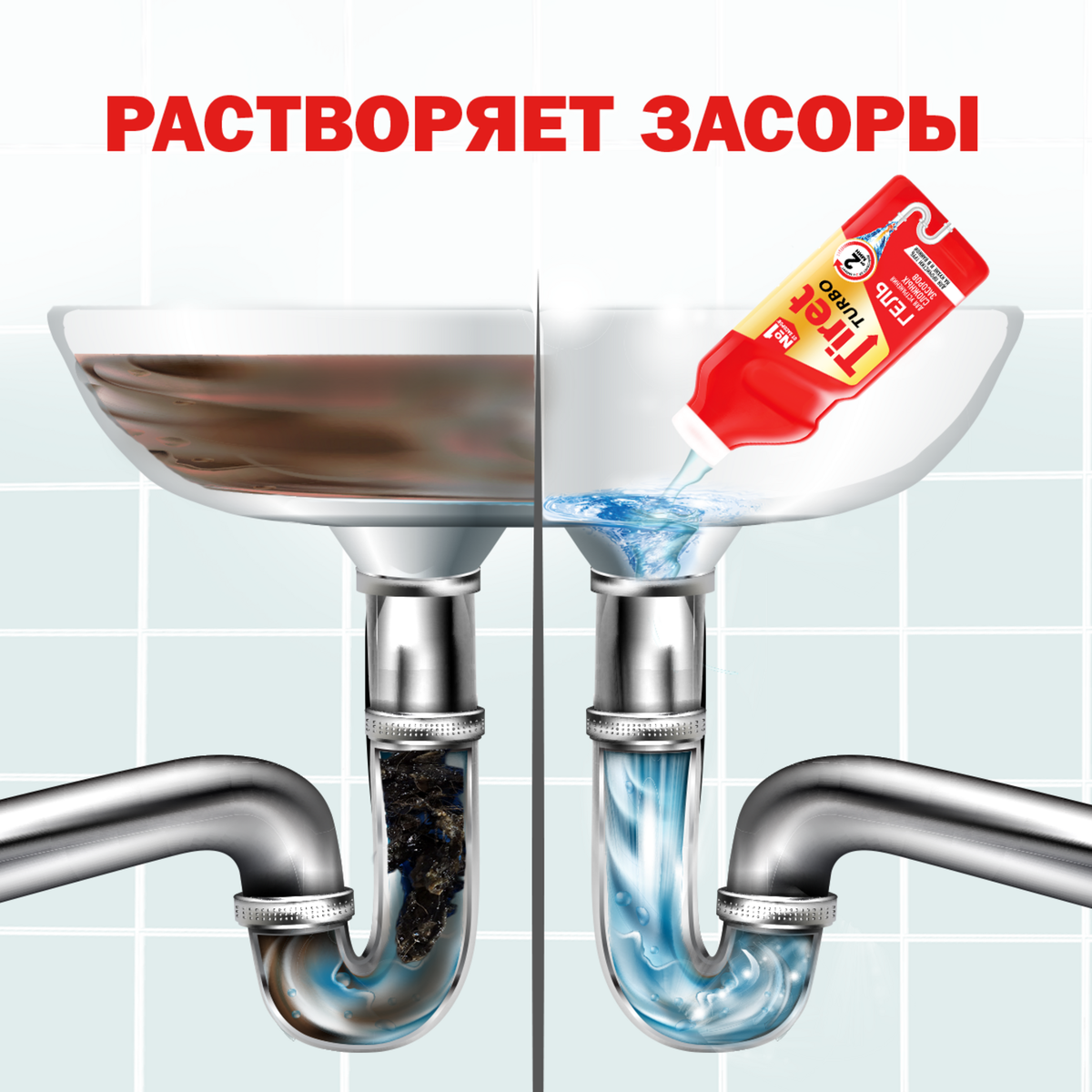 Гель Tiret Турбо для устранения сложных засоров в трубах, 1л