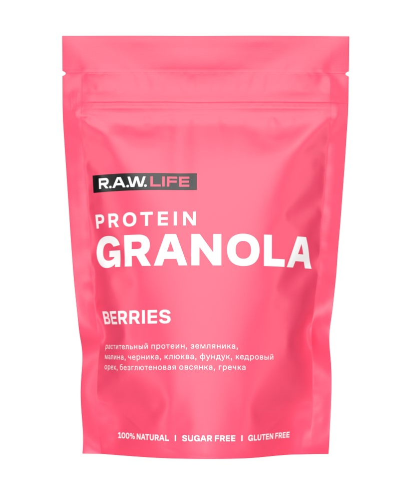 Гранола R.A.W. LIFE протеиновая ягоды без глютена и сахара, 220г