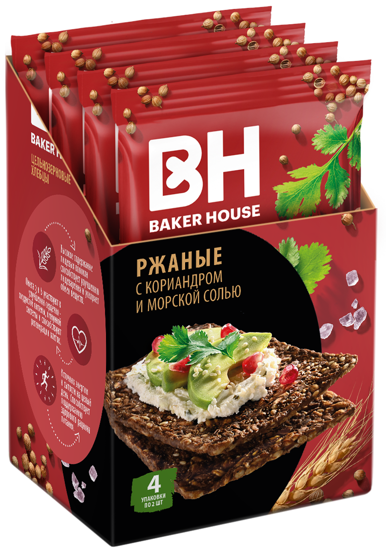 Хлебцы цельнозерновые Baker House ржаные с кориандром и морской солью, 180г