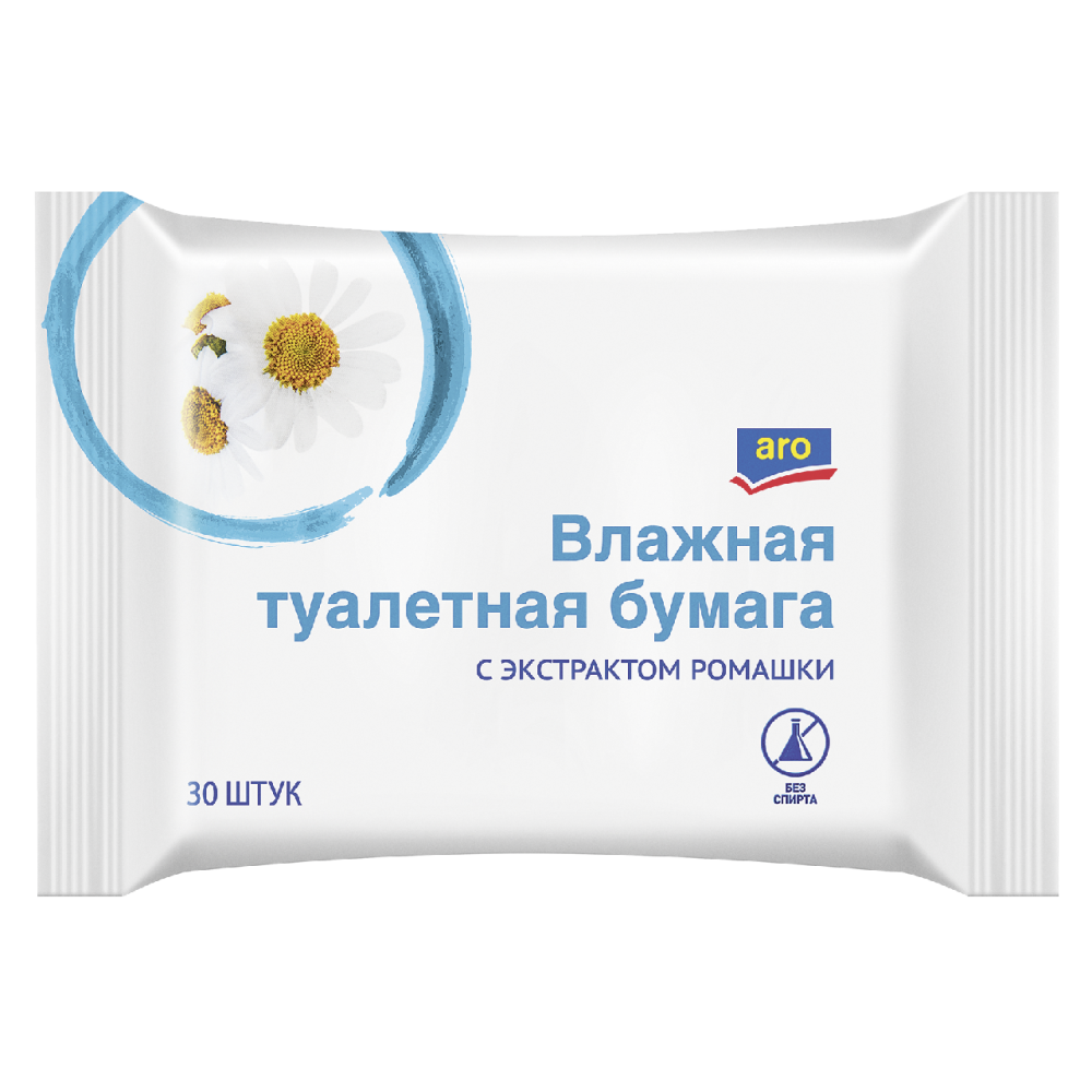 aro Туалетная бумага влажная с ромашкой, 30шт