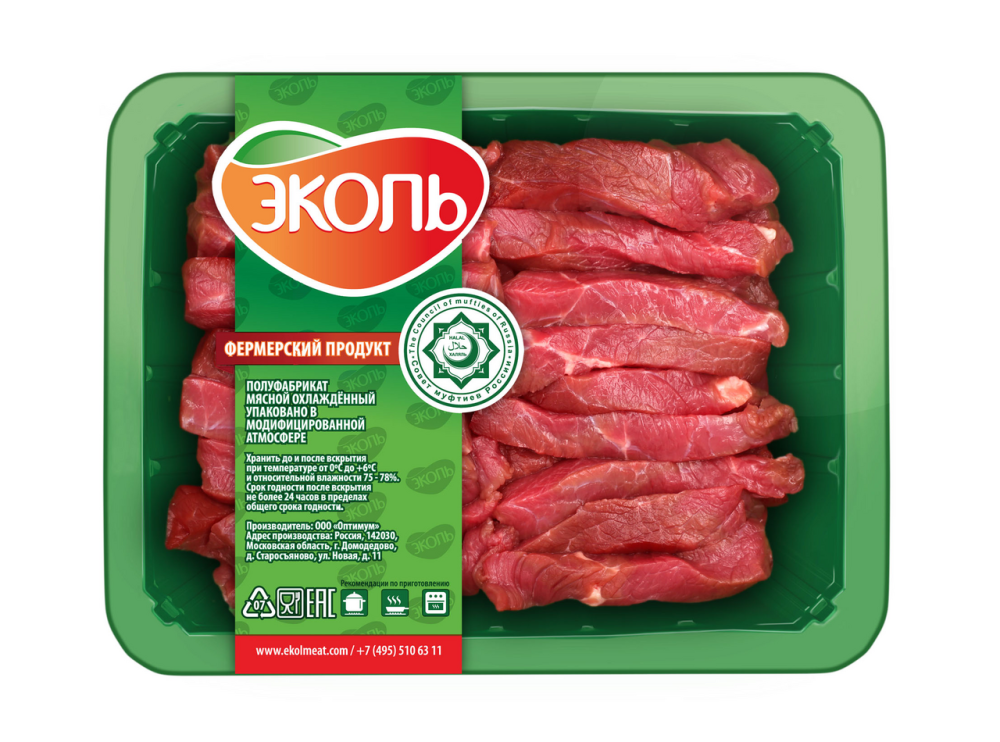 Бефстроганов говяжий Эколь Халяль охлажденный, 400г